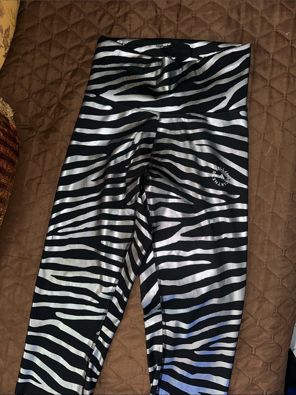adidas Black & Silver Zebra Print High-Waist Leggings